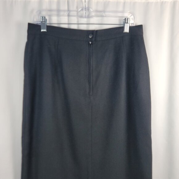 Vintage Summit Hill Black Wool Midi Skirt Women's Size 16 Front Slit Long Length - Picture 7 of 12